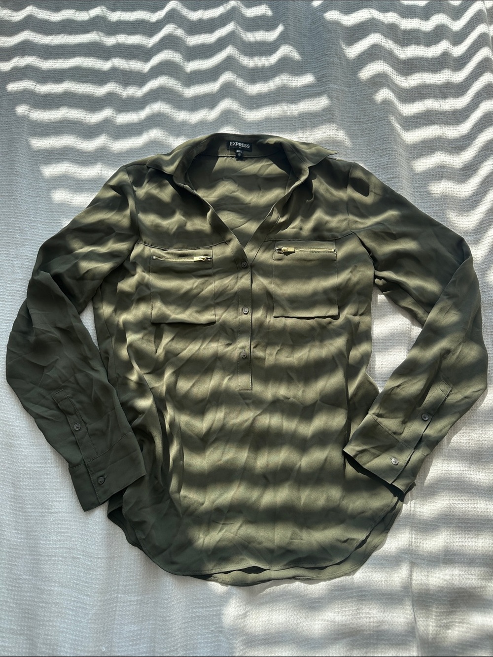Express Olive Green Long-Sleeve Button Utility Shirt